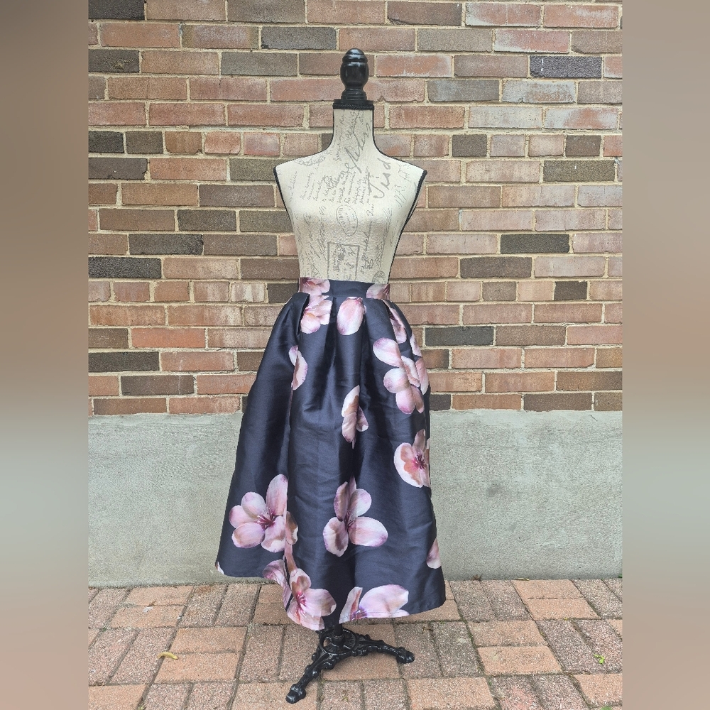 Chicwish Magnolia Cherry Blossom Midi Skirt Navy Pink XS
